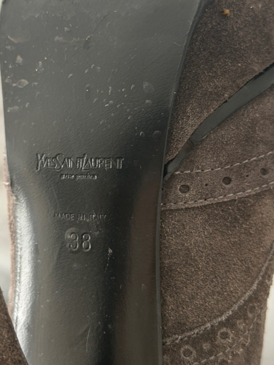 Yves Saint Laurent Dark Brown/Grey Suede Lace-Up Platform Heels